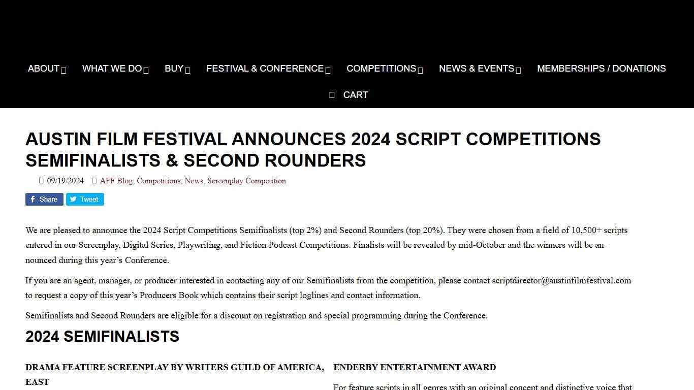 AUSTIN FILM FESTIVAL ANNOUNCES 2024 SCRIPT COMPETITIONS SEMIFINALISTS & SECOND ROUNDERS - Austin Film Festival