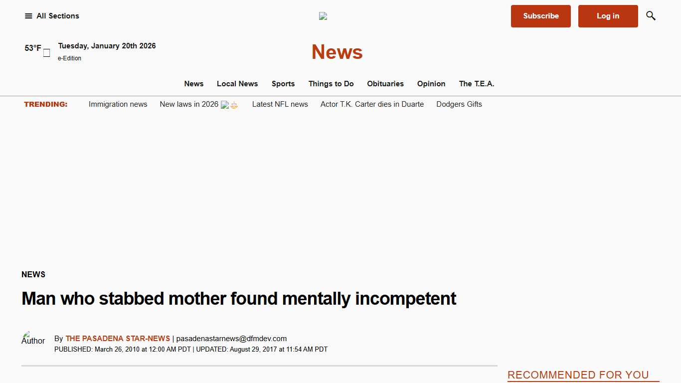 Man who stabbed mother found mentally incompetent – Pasadena Star News